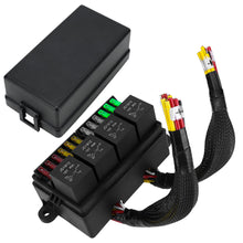 Load image into Gallery viewer, 12V Fuse Relay Box with 4 Relay Blocks 12-Way Fuse Holder Dual Pre-Wired Automotive Fuse Block with Cover for Car Truck Marine RV Boat
