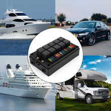 Load image into Gallery viewer, DC12V/24V 15-Way Fuse Relay Box with 10 40A Relays Fuse Block 4-Pin or 5-Pin Relays for Automotive Marine RV Boat
