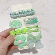 Load image into Gallery viewer, 9pcs/set Colorful Fabric Bowknot Hair Clips Hair Ties Cute Cartoon Hairpin Highly Elastic Rubber Band Headwear for Children
