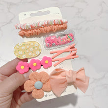 Load image into Gallery viewer, 9pcs/set Colorful Fabric Bowknot Hair Clips Hair Ties Cute Cartoon Hairpin Highly Elastic Rubber Band Headwear for Children
