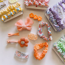 Load image into Gallery viewer, 9pcs/set Colorful Fabric Bowknot Hair Clips Hair Ties Cute Cartoon Hairpin Highly Elastic Rubber Band Headwear for Children
