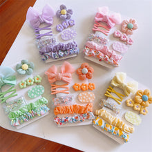 Load image into Gallery viewer, 9pcs/set Colorful Fabric Bowknot Hair Clips Hair Ties Cute Cartoon Hairpin Highly Elastic Rubber Band Headwear for Children
