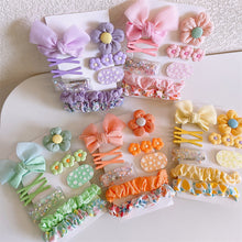 Load image into Gallery viewer, 9pcs/set Colorful Fabric Bowknot Hair Clips Hair Ties Cute Cartoon Hairpin Highly Elastic Rubber Band Headwear for Children
