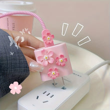 Load image into Gallery viewer, 3D Pink Flower Cable Charger Protector Cover For Iphone 11 15 14 13 Pro Max 18W 20W Charger 2024 New Data Line Protective Sleeve
