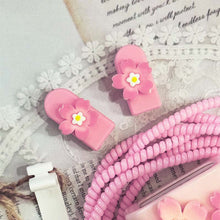 Load image into Gallery viewer, 3D Pink Flower Cable Charger Protector Cover For Iphone 11 15 14 13 Pro Max 18W 20W Charger 2024 New Data Line Protective Sleeve
