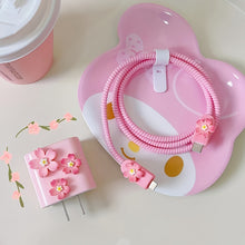 Load image into Gallery viewer, 3D Pink Flower Cable Charger Protector Cover For Iphone 11 15 14 13 Pro Max 18W 20W Charger 2024 New Data Line Protective Sleeve
