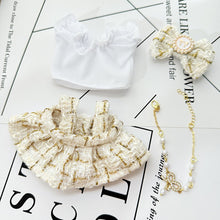 Load image into Gallery viewer, Luxurious Dress Set for 17cm Labubu Dolls with Gold Thread Embellished Mini Dress and Pearl Accessories Dolls' Elegant Outfits
