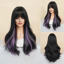 Load image into Gallery viewer, Pickled Purple Bangs Wig for Women with Long Curly Hair and Big Waves Fashion Purple Wavy Wigs Cover
