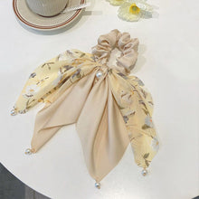 Load image into Gallery viewer, 4pcs/set Floral Bowknot Streamer Hair Band Temperamental Pearl Pendant Hair Tie Highly Elastic Rubber Band Headwear for Women
