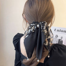 Load image into Gallery viewer, 4pcs/set Floral Bowknot Streamer Hair Band Temperamental Pearl Pendant Hair Tie Highly Elastic Rubber Band Headwear for Women
