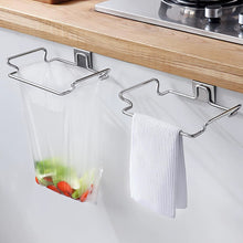 Load image into Gallery viewer, Stainless Steel Hanging Garbage Bag Holder Door-Mounted Kitchen Garbage And Cloth Rack for Cabinet or Closet Storage
