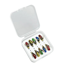 Load image into Gallery viewer, 5/10pcs Fly Shape Fishing Bait Lures with Box Artificial Insect Fishing Bait Fast Sinking Brass Bead Head Scud Fly Worm Trout
