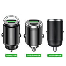 Load image into Gallery viewer, Mini Dual Ports Pull Ring Car Charger USB Fast Charging for iPhone Huawei Xiaomi Samsung QC 3.0 Phone Convenient Charger Adapter
