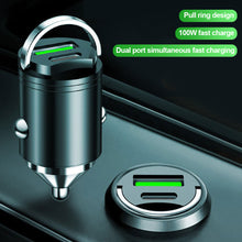 Load image into Gallery viewer, Mini Dual Ports Pull Ring Car Charger USB Fast Charging for iPhone Huawei Xiaomi Samsung QC 3.0 Phone Convenient Charger Adapter
