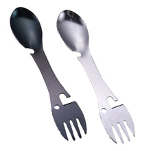 Load image into Gallery viewer, 3 in 1 Stainless Steel Multifunctional Fork Spoon Bottle Opener Can Opener Outdoor Camping Portable Kitchen Utensils
