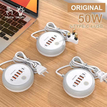 Load image into Gallery viewer, PD 50W Charger USB Type C 6 Ports QC3.0 Mobile Phone Wall Adapter With Touch LED Light For iPhone Samsung Xiaomi Travel Charger
