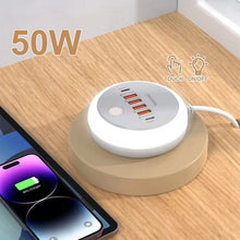 Load image into Gallery viewer, PD 50W Charger USB Type C 6 Ports QC3.0 Mobile Phone Wall Adapter With Touch LED Light For iPhone Samsung Xiaomi Travel Charger
