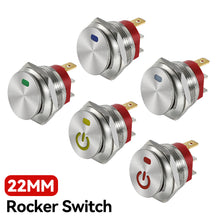 Load image into Gallery viewer, 22mm Metal Car Toggle Switches Button Rocker Switch Stainless Steel 12V 20A Self-locking Two Positions ON-OFF 3 Pins
