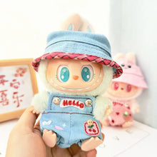 Load image into Gallery viewer, Miniature Cherry-Adorned Denim Overalls Set for 17cm Labubu Dolls Cute DIY Doll Clothes Fashion Accessories Lovely Outfit Gifts for Girls Friends
