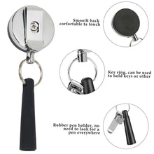 Load image into Gallery viewer, 1PC Stainless Steel Easy To Pull Button Key Chain With Silicone Pen Sleeve Retractable Anti-Loss Anti-Theft Wire Rope Buckle
