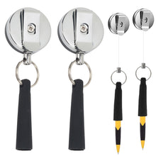Load image into Gallery viewer, 1PC Stainless Steel Easy To Pull Button Key Chain With Silicone Pen Sleeve Retractable Anti-Loss Anti-Theft Wire Rope Buckle
