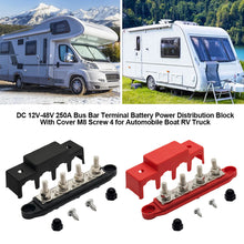 Load image into Gallery viewer, DC 12V-48V 250A RV Yacht Boat Bus Bar Terminal Battery Power Distribution Block With Cover M8 Screw 4 for Automobile RV Truck
