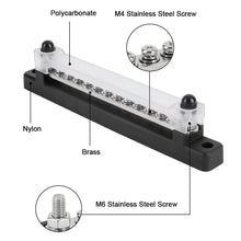 Load image into Gallery viewer, 12V Boat Camper RV Bus Bar Terminal Block 1/4 Inch Stud 150A Electrical Power Distribution Block Bus Bar M6 Screw for Truck Caravan
