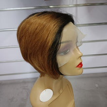 Load image into Gallery viewer, Highlight 13x4 Body Wave Glueless Closure Human Hair Frontal Wigs Ombre Brown Mix Blonde Water Wave C Part Short Bob Wig
