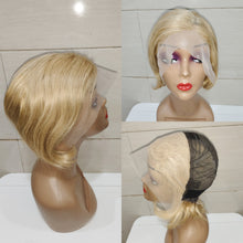 Load image into Gallery viewer, Highlight 13x4 Body Wave Glueless Closure Human Hair Frontal Wigs Ombre Brown Mix Blonde Water Wave C Part Short Bob Wig
