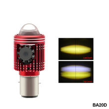 Load image into Gallery viewer, BA20D H4 Motorcycle LED Projector Headlight Scooter Motorbike Bulb Dual Color DRL Hi/Lo Beam Light with Fan
