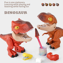 Load image into Gallery viewer, 5 in 1 Dinosaur Stationery Set Eraser Ruler Pencil Sharpener Binding Machine for Students School Supplies Stationery Set Gift
