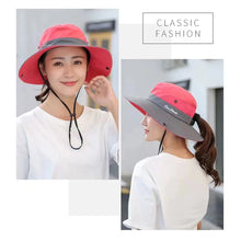 Load image into Gallery viewer, UV Protection Ladies Ponytail Hat Folding Bucket Hat Wide-Brimmed Sun Hat for Outdoor Travel Hiking Biking and Beach
