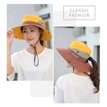 Load image into Gallery viewer, UV Protection Ladies Ponytail Hat Folding Bucket Hat Wide-Brimmed Sun Hat for Outdoor Travel Hiking Biking and Beach
