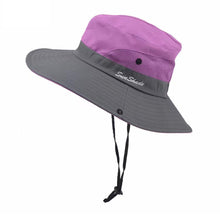Load image into Gallery viewer, UV Protection Ladies Ponytail Hat Folding Bucket Hat Wide-Brimmed Sun Hat for Outdoor Travel Hiking Biking and Beach
