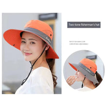 Load image into Gallery viewer, UV Protection Ladies Ponytail Hat Folding Bucket Hat Wide-Brimmed Sun Hat for Outdoor Travel Hiking Biking and Beach
