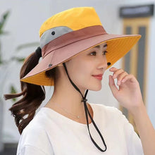 Load image into Gallery viewer, UV Protection Ladies Ponytail Hat Folding Bucket Hat Wide-Brimmed Sun Hat for Outdoor Travel Hiking Biking and Beach
