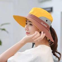 Load image into Gallery viewer, UV Protection Ladies Ponytail Hat Folding Bucket Hat Wide-Brimmed Sun Hat for Outdoor Travel Hiking Biking and Beach

