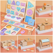 Load image into Gallery viewer, Montessori Wooden Toys Baby Coin Ball Busy Drum Color Shape Cognition Match Educational Training Sensory Toy Baby Teaching Aid Gifts
