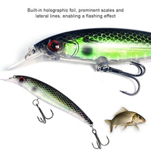 Load image into Gallery viewer, 1PC 8/11CM Holographic Foil Minnow Lure Bait ABS Floating Plastic Casting Treble Hook Artificial Bait Fishing Supplies
