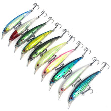 Load image into Gallery viewer, 1PC 8/11CM Holographic Foil Minnow Lure Bait ABS Floating Plastic Casting Treble Hook Artificial Bait Fishing Supplies
