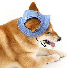 Load image into Gallery viewer, Spring Summer Pet Sun Hat for Cats and Dogs Breathable Fisherman Cap with Ear Holes Sun Protection and Shade for Outdoor Activities
