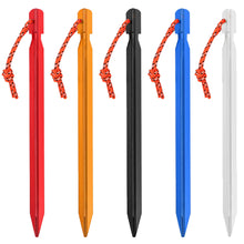 Load image into Gallery viewer, Outdoor Tent Triangular Ground Nail 18cm Camping Leisure Canopy Aluminum Alloy Ground Nail Windproof Reinforcement Ground Nail with Rope
