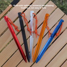 Load image into Gallery viewer, Outdoor Tent Triangular Ground Nail 18cm Camping Leisure Canopy Aluminum Alloy Ground Nail Windproof Reinforcement Ground Nail with Rope
