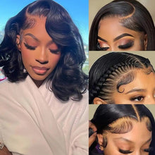 Load image into Gallery viewer, 13*4 Vietnam Hair Wave Glueless Closure Human Hair Frontal Wigs Ombre Brown Mix Blonde Water Wave C Part Short Bob Wig
