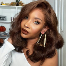 Load image into Gallery viewer, 13*4 Vietnam Hair Wave Glueless Closure Human Hair Frontal Wigs Ombre Brown Mix Blonde Water Wave C Part Short Bob Wig
