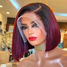 Load image into Gallery viewer, 13*4 Frontal Human Hair Wave Glueless Closure Human Hair Frontal Wigs Ombre Brown Mix Blonde Water Wave C Part Short Bob Wig
