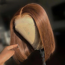 Load image into Gallery viewer, 13*4 Frontal Human Hair Wave Glueless Closure Human Hair Frontal Wigs Ombre Brown Mix Blonde Water Wave C Part Short Bob Wig
