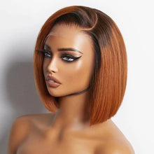 Load image into Gallery viewer, 13*4 Frontal Human Hair Wave Glueless Closure Human Hair Frontal Wigs Ombre Brown Mix Blonde Water Wave C Part Short Bob Wig
