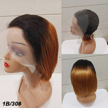 Load image into Gallery viewer, 13*4 Frontal Human Hair Wave Glueless Closure Human Hair Frontal Wigs Ombre Brown Mix Blonde Water Wave C Part Short Bob Wig
