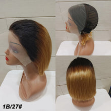 Load image into Gallery viewer, 13*4 Frontal Human Hair Wave Glueless Closure Human Hair Frontal Wigs Ombre Brown Mix Blonde Water Wave C Part Short Bob Wig
